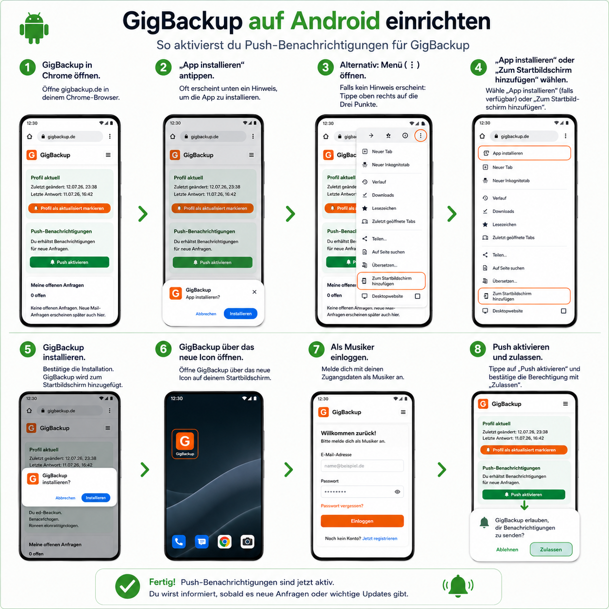 Android-Anleitung: GigBackup installieren und Push aktivieren